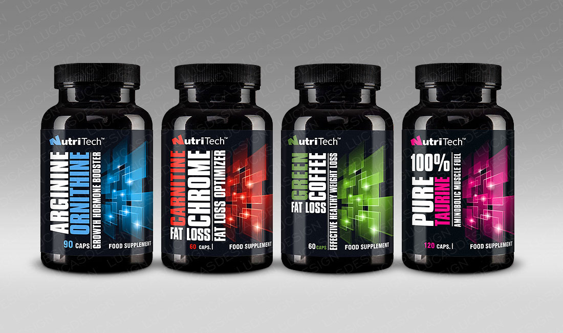 Nutritech / Design Eticheta suplimente pentru sportivi culturism fitness