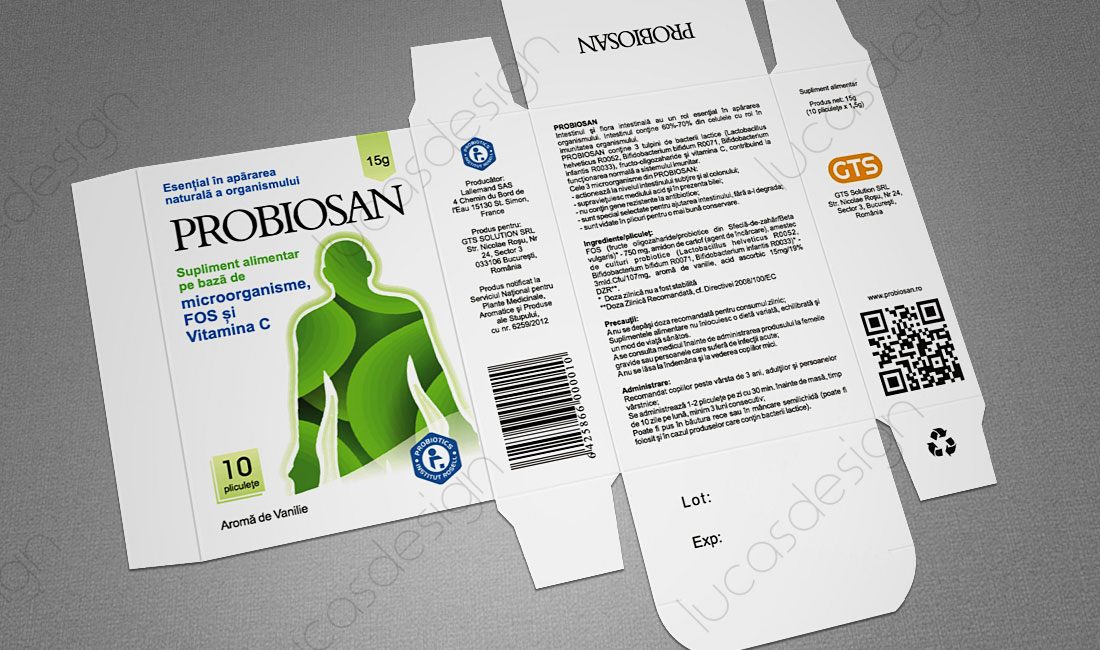 design grafic cutie probiosan probiotic natural supliment alimentar